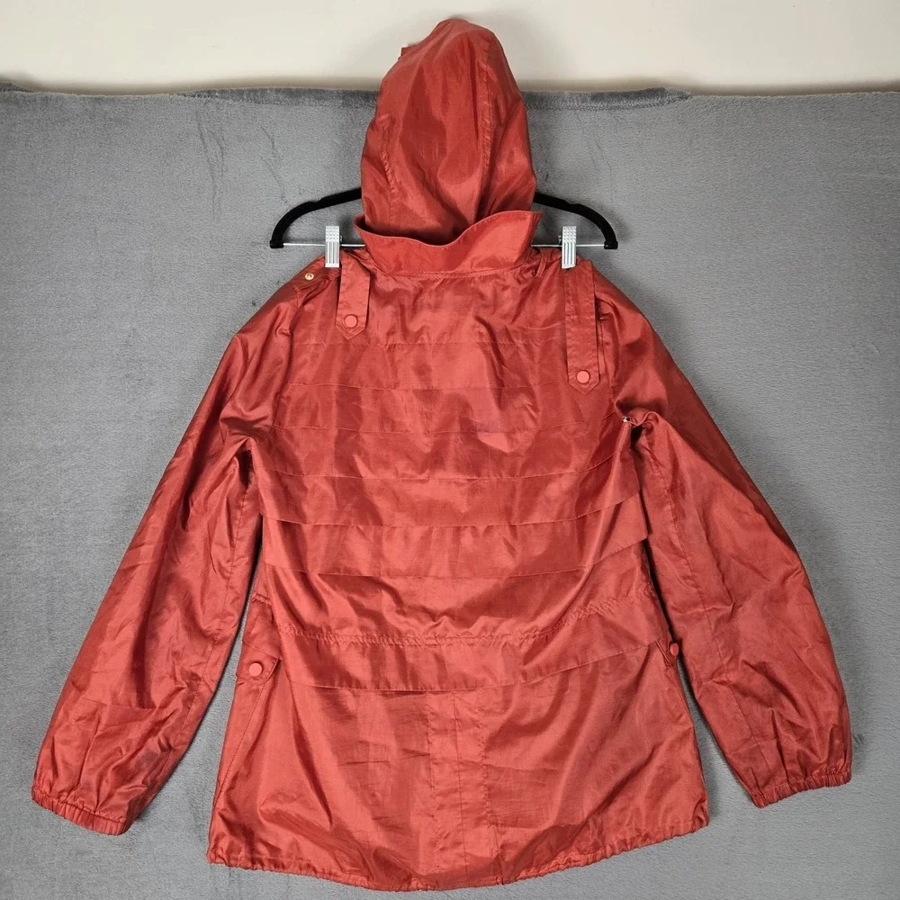 Tory Burch Rain Jacket Womens 8 Anorak Windbreaker Satin Red *READ‎